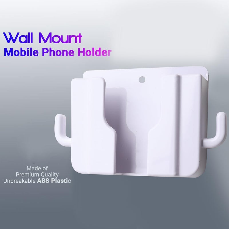 WALLVIEW TECH ?ABS Wall Mount & Table Top Phone Holder Mobile Charging Stand With 2 Hook Phone Holder For Bedroom Kitchen Shelves Bathroom Office (Multicolour Color,Pack Of 4) - Image 5