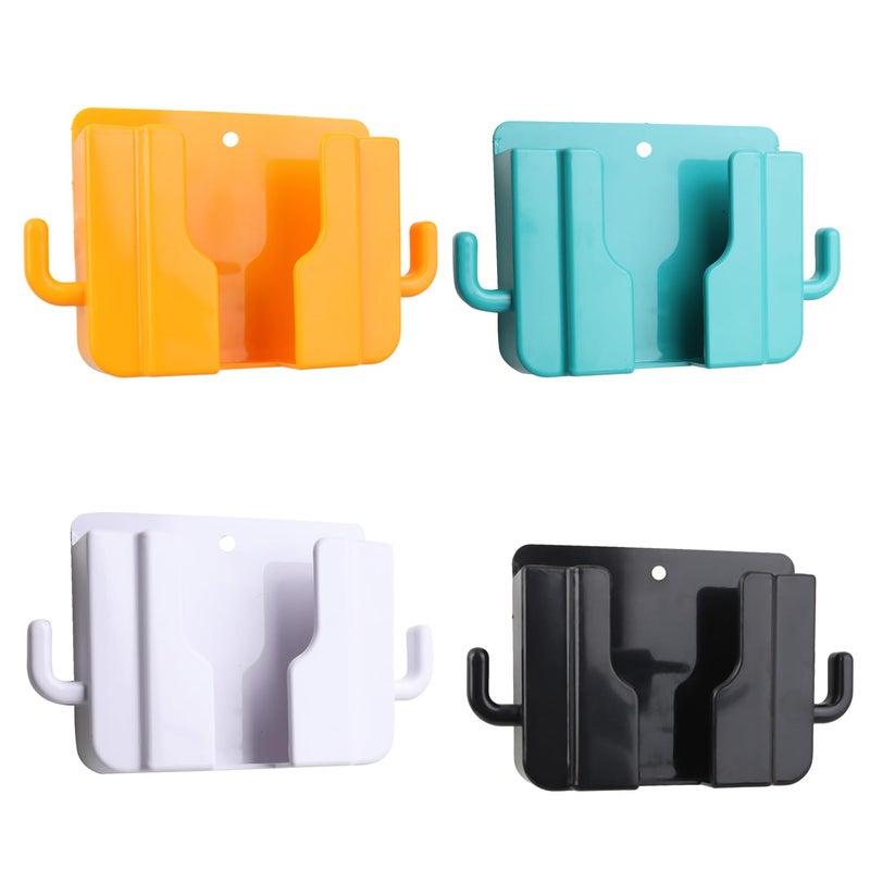 WALLVIEW TECH ?ABS Wall Mount & Table Top Phone Holder Mobile Charging Stand With 2 Hook Phone Holder For Bedroom Kitchen Shelves Bathroom Office (Multicolour Color,Pack Of 4) - Image 1