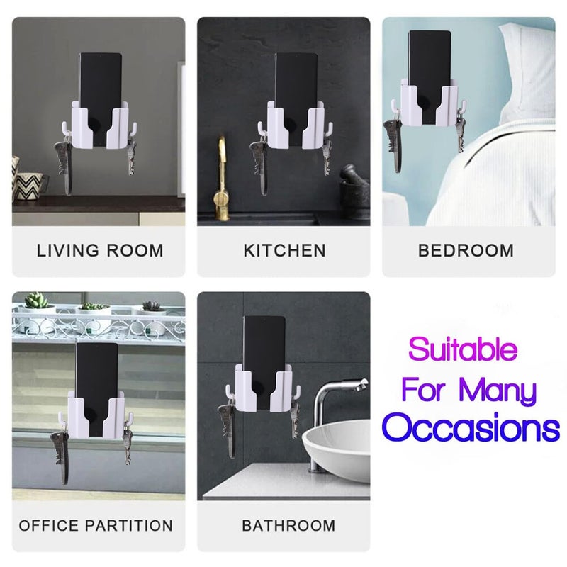 WALLVIEW TECH ?ABS Wall Mount & Table Top Phone Holder Mobile Charging Stand With 2 Hook Phone Holder For Bedroom Kitchen Shelves Bathroom Office (Multicolour Color,Pack Of 4) - Image 3