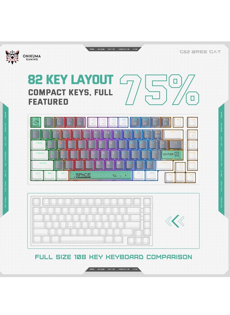 onikuma - 82 Keys Tan Switch Mechanical Gaming Keyboard 75% Mini Wired Waterproof Backlit Silent White RGB Color Suitable for PC/Ps4/Xbox Gamers - Image 1