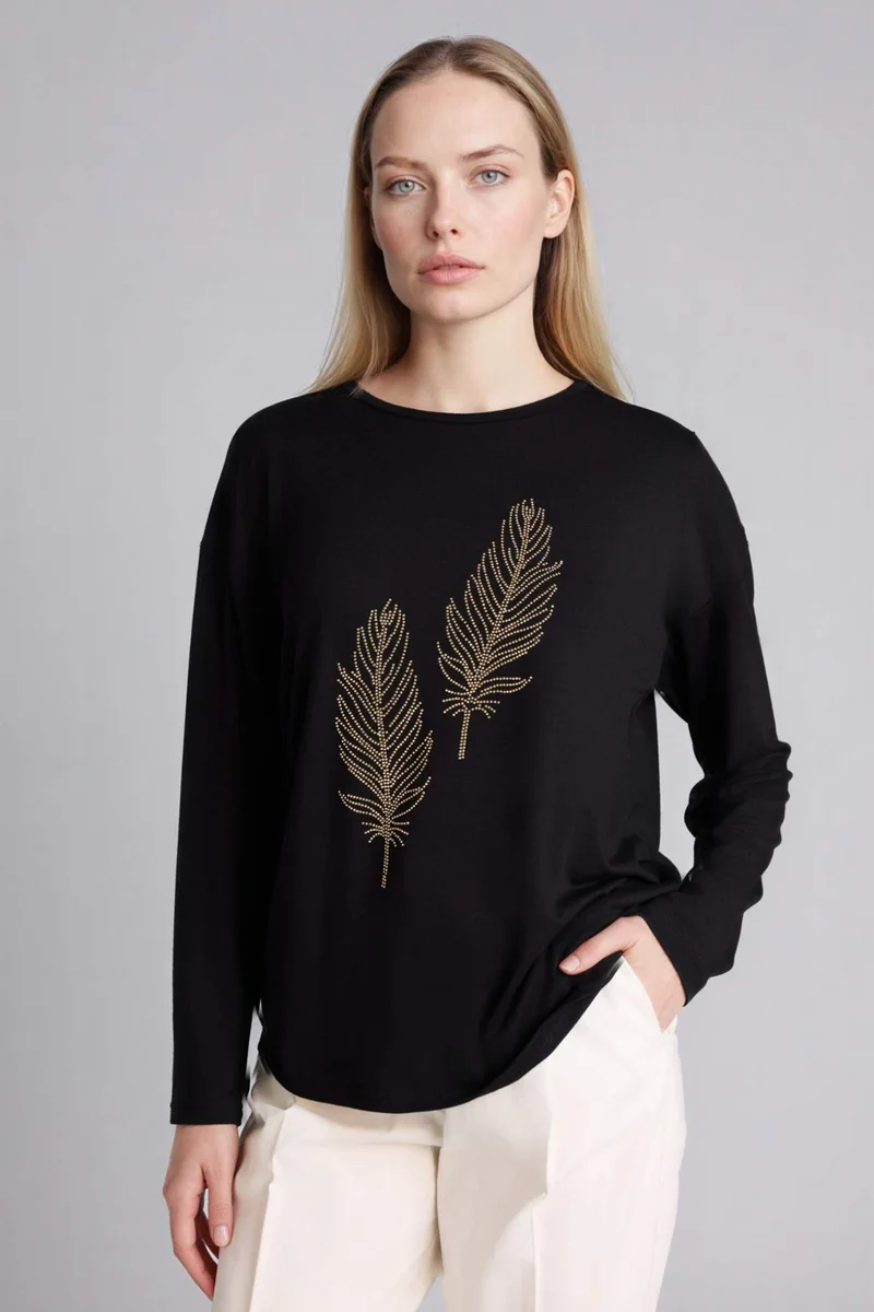 ديفاكتو Relax Fit Crew Neck Stone Print Long Sleeve T-Shirt