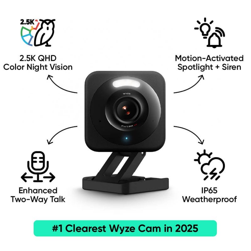 WYZE كاميرا WYZE v4 (أحدث طراز)، كاميرا أمان AI بدقة 2.5K، كاميرات داخلية/خارجية لأمان المنزل، مراقبة الأطفال وكاميرا للحيوانات الأليفة، رؤية ليلية ملونة، لا حاجة للاشتراك، مساعدة خبراء مجانية (عبوة 2) - Image 2