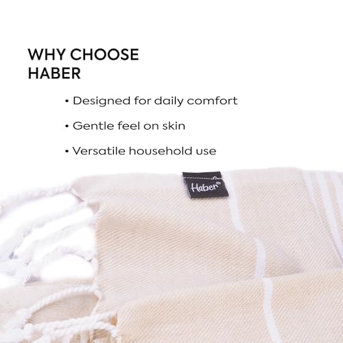 HABER Bath Towel Cotton, Ultra Soft & Highly Absorbent, Quick Dry Lightweight Luxury Towel for Bathroom, Spa & Travel-Beige (Pack of 1, Large Size 76x 152cm, Summer Friendly, Fast Drying) - Image 2