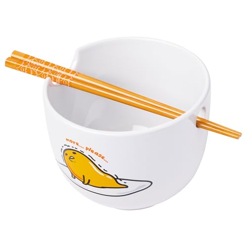 Silver Buffalo Sanrio Gudetama Lazy Egg Nissin Top Ramen Ceramic Ramen Bowl with Chopsticks Microwave Safe Noodle Bowl 20 Oz Cute Gudetama Design Perfect for Ramen More
