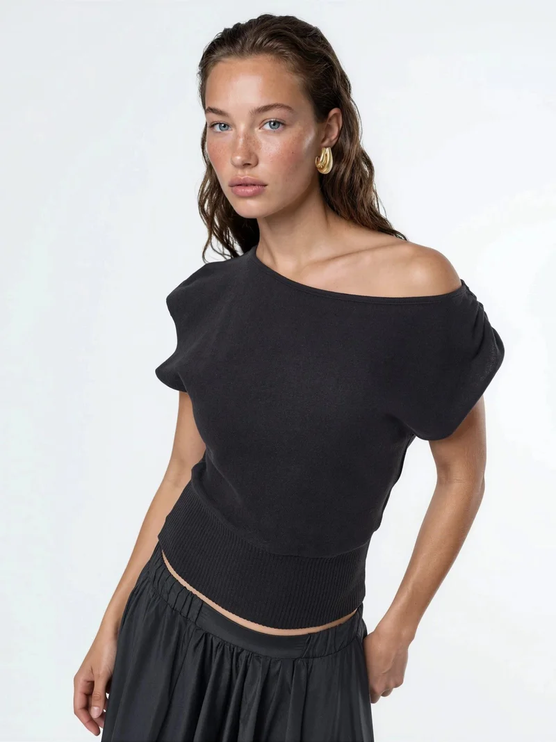 Busem BUSEM Boat Neck Ribbed Blouse