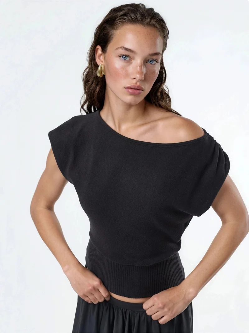 بوسيم BUSEM Boat Neck Ribbed Blouse