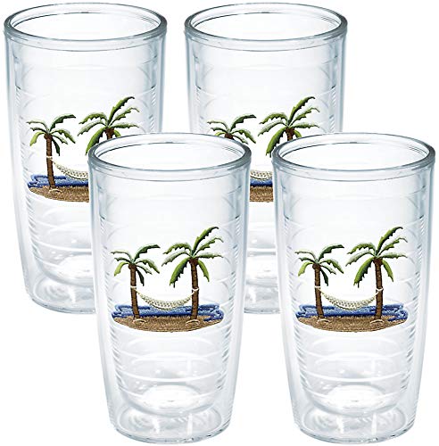 TERVIS كوب تيرفيس مزدوج الجدران مع مشهد شجرة النخيل والأرجوحة مصنوع في الولايات المتحدة، يحتفظ بالمشروبات باردة وساخنة، 16 أونصة - 4 عبوات، بدون غطاء - Image 1