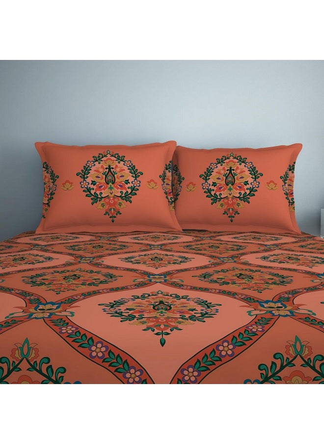 SPACES Spaces 100% Cotton Double Bedsheet (224 Cm X 254 Cm / 43Cm X 68 Cm) | 132 TC Percale Ornate Bedsheet & Pillow Covers Set (Shrimp)- Aurum  - Image 4