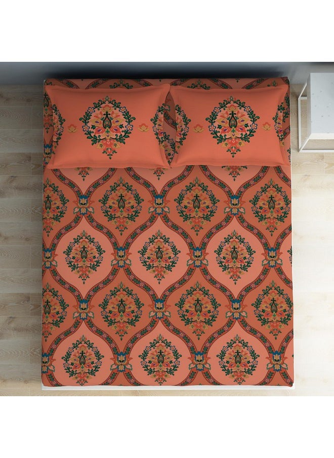 SPACES Spaces 100% Cotton Double Bedsheet (224 Cm X 254 Cm / 43Cm X 68 Cm) | 132 TC Percale Ornate Bedsheet & Pillow Covers Set (Shrimp)- Aurum  - Image 3