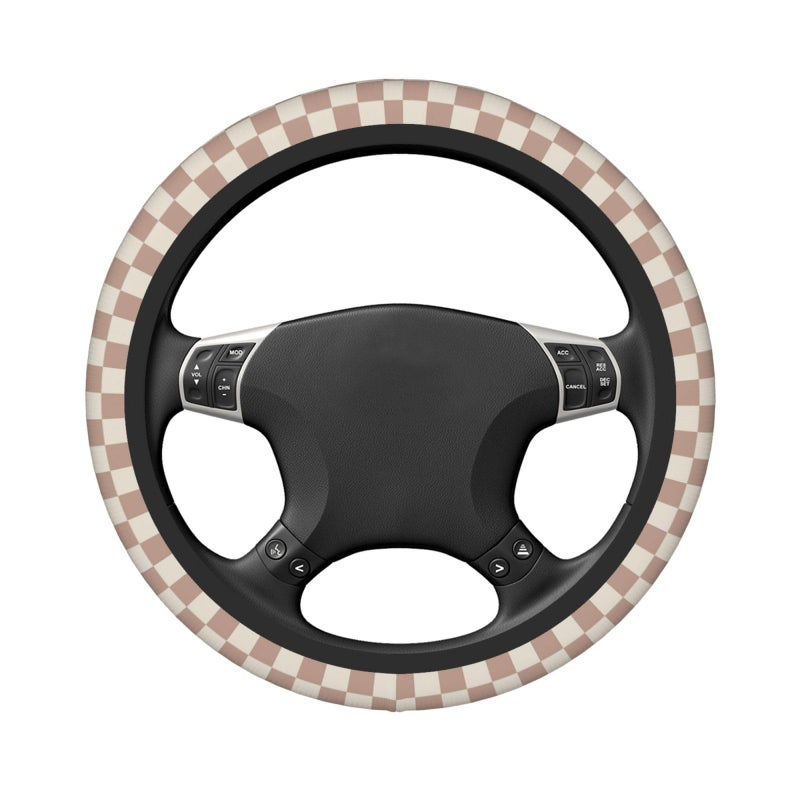 Gwwens Khaki Checkered Steering Wheel Cover for Women,Universal Auto Steering Wheel 14-15 Inch Car Interior Accessories with 2PCS Car Coasters,Suitable for Men and Women - Image 5