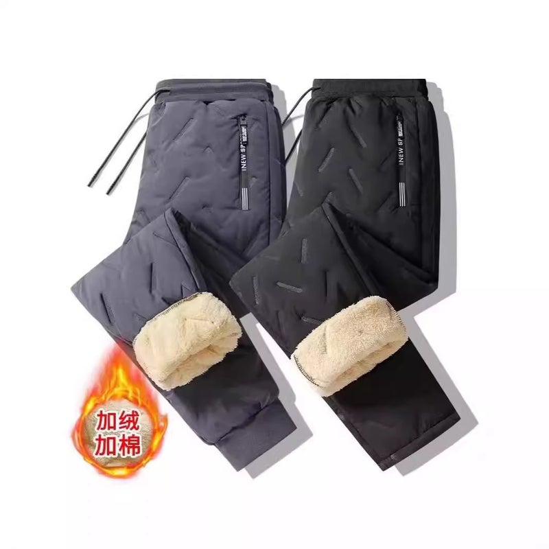 2024 Winter Cotton Pants Men'S Plus Size Lambskin Men'S Fleece-Lined Thickened Winter Outer Wear Warm Loose Casual Pants - Image 3