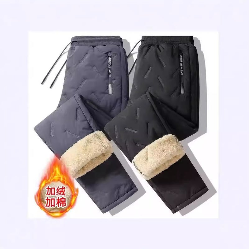 2024 Winter Cotton Pants Men'S Plus Size Lambskin Men'S Fleece-Lined Thickened Winter Outer Wear Warm Loose Casual Pants - Image 2