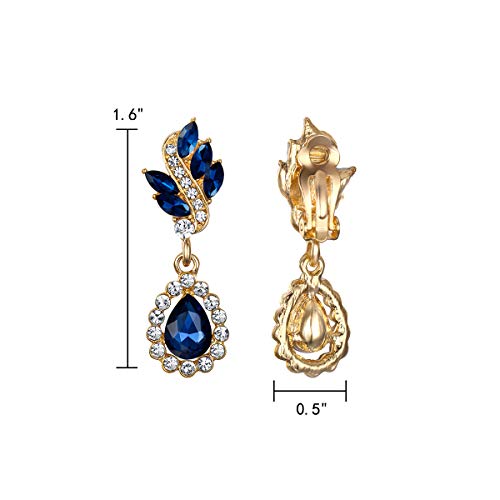 EleQueen Women's Austrian Crystal Art Deco Tear Drop Dangle Earrings Clip-on Gold-tone Clear - Image 3