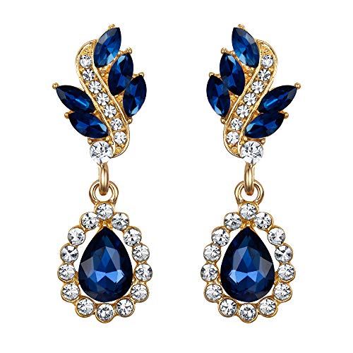 EleQueen Women's Austrian Crystal Art Deco Tear Drop Dangle Earrings Clip-on Gold-tone Clear - Image 1
