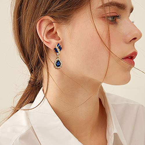 EleQueen Women's Austrian Crystal Art Deco Tear Drop Dangle Earrings Clip-on Gold-tone Clear - Image 2