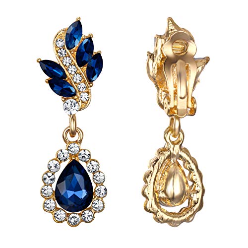 EleQueen Women's Austrian Crystal Art Deco Tear Drop Dangle Earrings Clip-on Gold-tone Clear - Image 5
