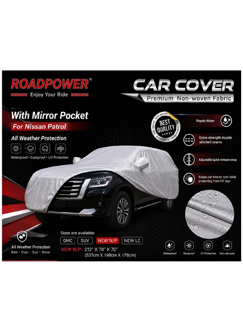 ROADPOWER Premium All-Weather Car Cover with Mirror Pockets for Nissan Patrol (NEW N/P) – Waterproof, Dustproof, UV Protection, Non-Abrasive Fabric, Secure Fit, 212 x 78 x 70 Inches - Image 1