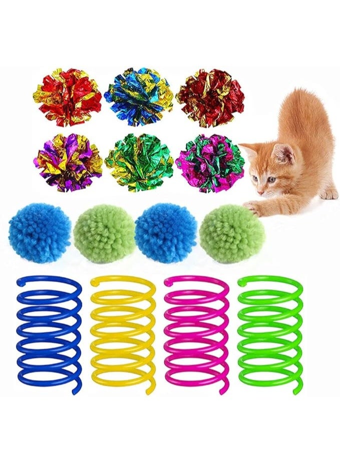 HOOTO 14pcs Colorful Crinkle Balls Cat Toys and Cat Spiral Spring Interactive Toys Kitten Balls with Rustle Sound for Cats Kittens Playing Assorted Color - Image 1