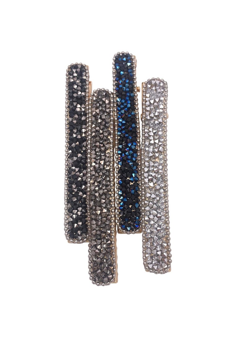 Lizzie Kay 4 Rhinestone Crystal Long Slim Beak Duckbill Alligator Clip Pin Hair Accessories Women Girls 