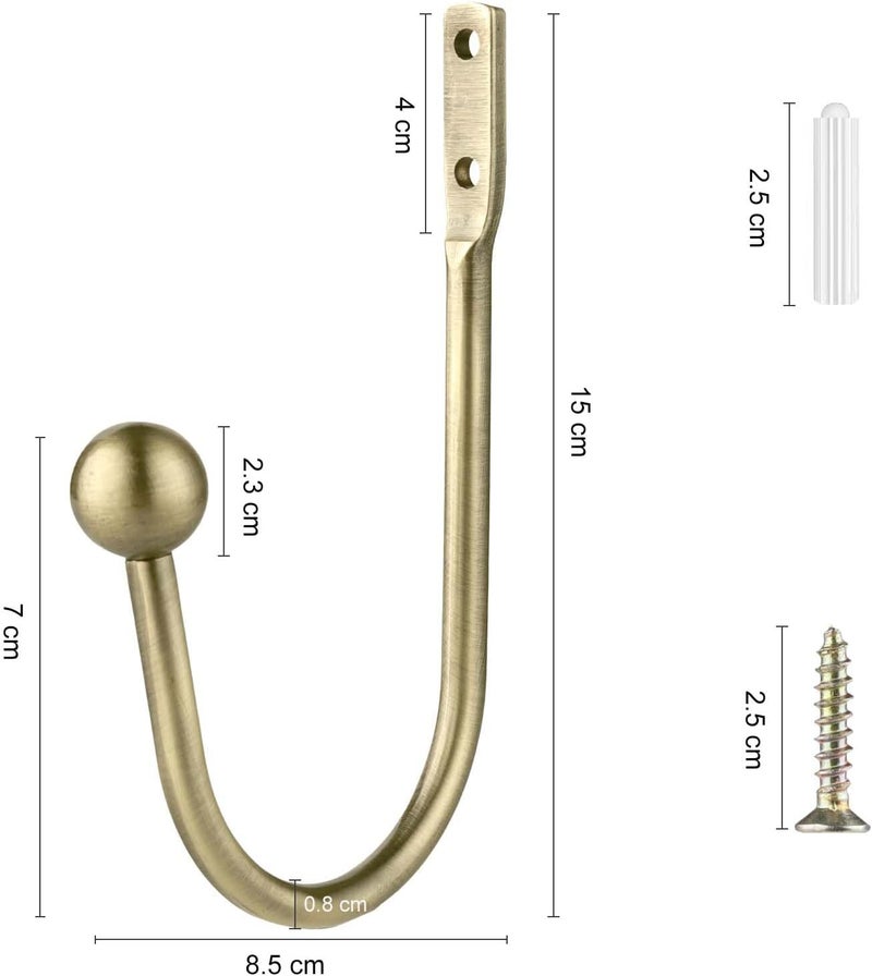 gobutend Curtain Holdbacks, 6 pcs Curtains Holder Wall Mounted Drapery Tiebacks Retro Window Hook for Home Decor, Antique Brass - Image 2