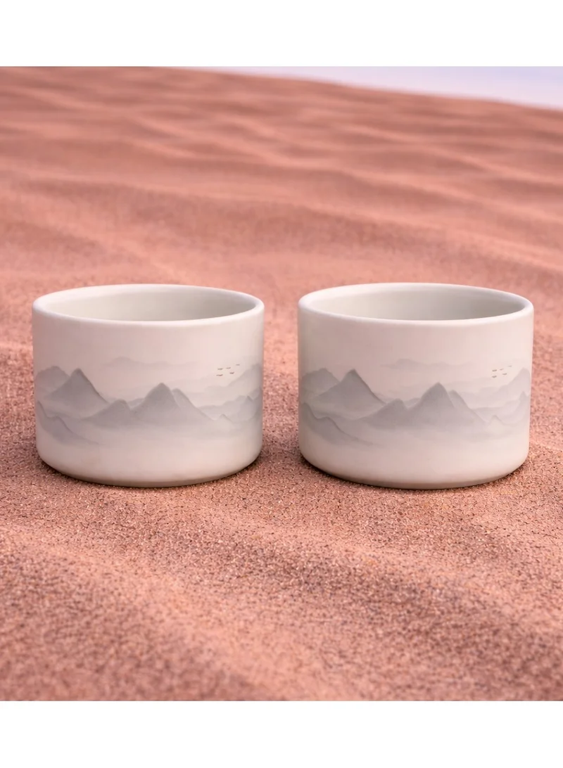 تحفة لوكس طقم فناجين إسبريسو توهفة لوكس "جبل" (2 قطع) – تصميم جبال الصحراء العربية – 80 مل – فناجين قهوة حديثة مصنوعة يدويًا على طراز الحرفيين الإماراتيين