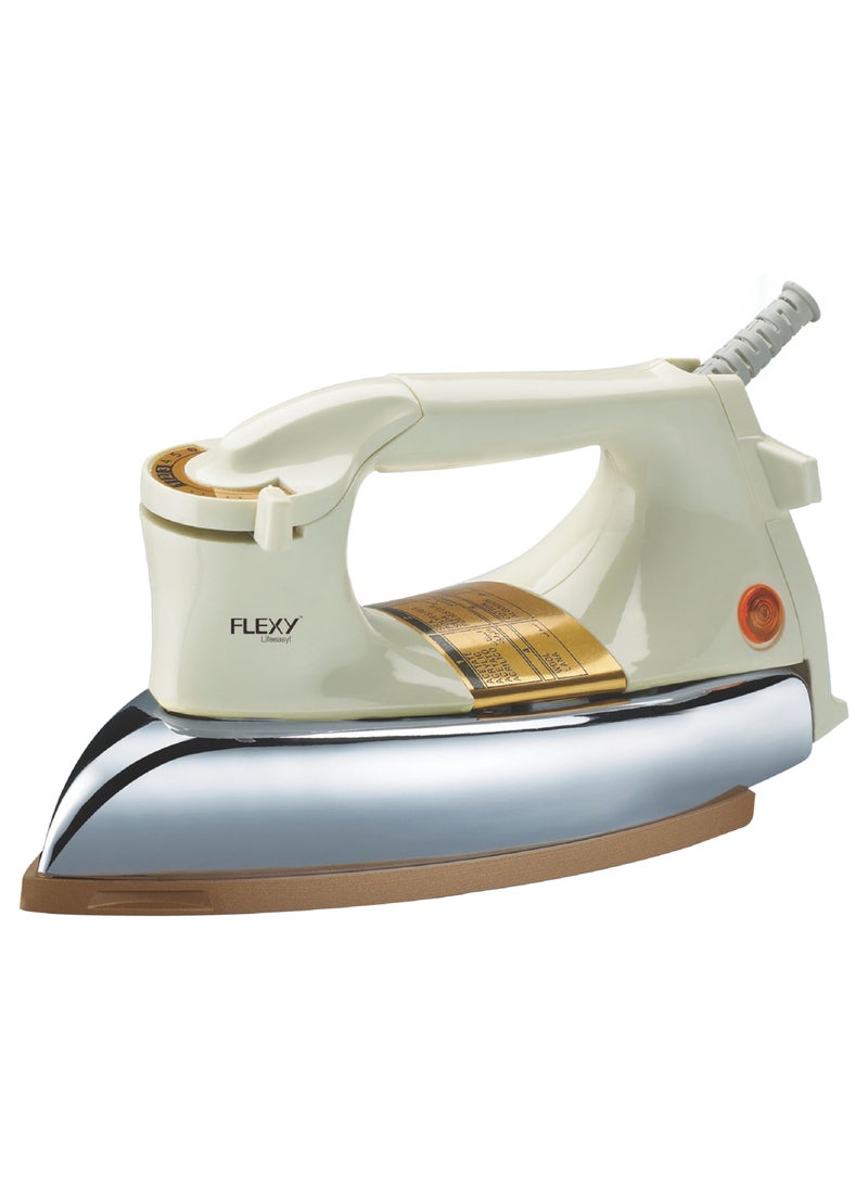 Flexy Automatic Dry Iron: Super Deluxe Heavy Weight Iron Box with Temperature Settings Dial, Auto Shut Off Function, and Teflon Coating - Suitable for All Fabrics - White/Golden (2.5 kg, 1200 W) - Image 1