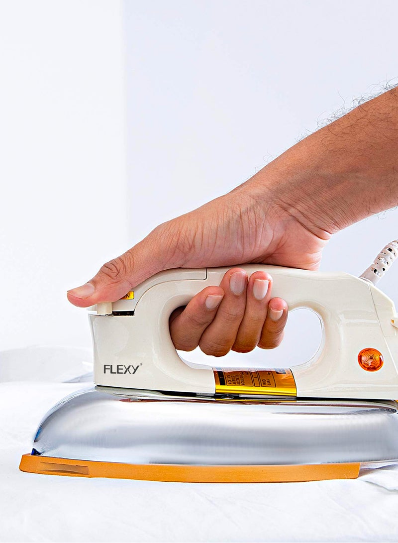 Flexy Automatic Dry Iron: Super Deluxe Heavy Weight Iron Box with Temperature Settings Dial, Auto Shut Off Function, and Teflon Coating - Suitable for All Fabrics - White/Golden (2.5 kg, 1200 W) - Image 5