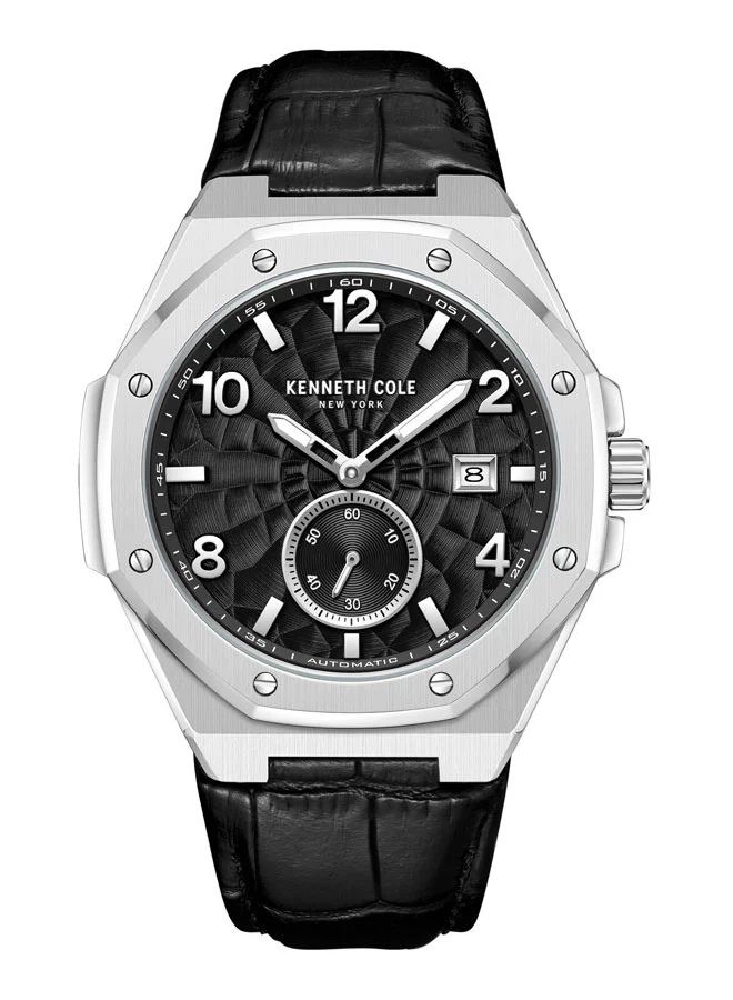 كينيث كول نيو يورك Kenneth Cole New York 42X50.5mm Automatic Men's Watch with Black Dial & Black Genuine Leather Strap