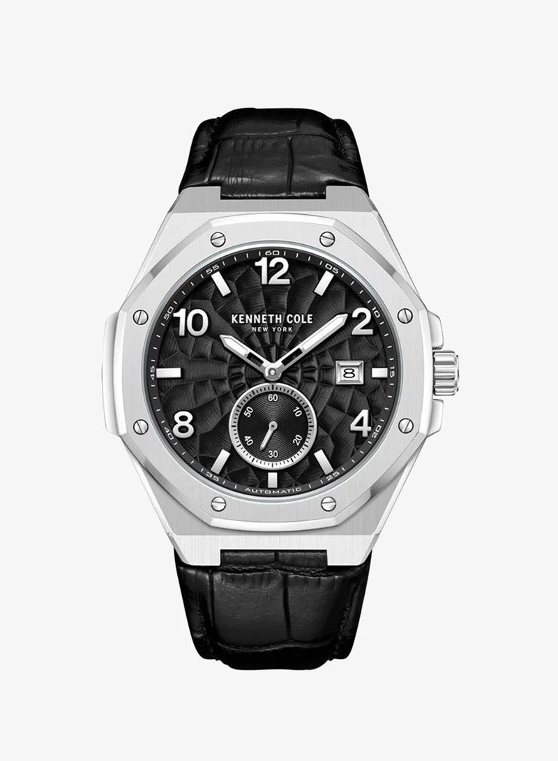 Kenneth Cole New York Kenneth Cole New York 42X50.5mm Automatic Men's Watch with Black Dial & Black Genuine Leather Strap