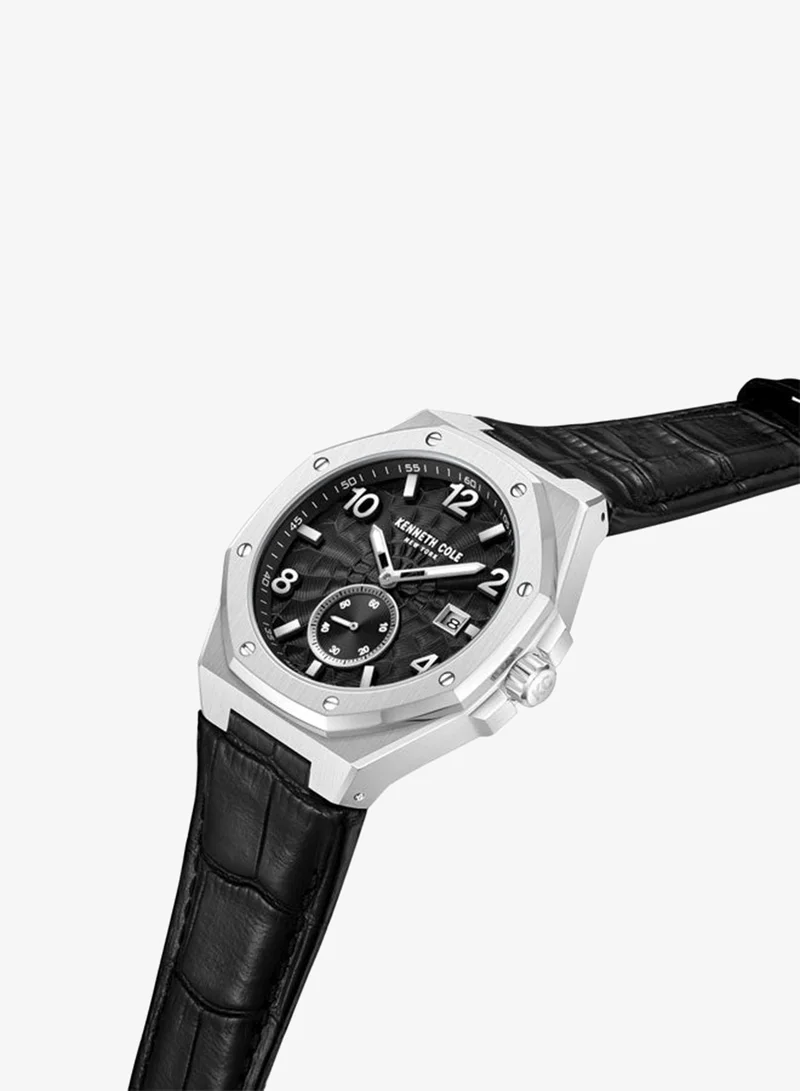 Kenneth Cole New York Kenneth Cole New York 42X50.5mm Automatic Men's Watch with Black Dial & Black Genuine Leather Strap