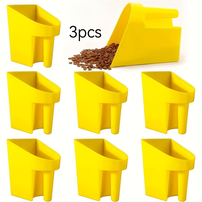 Set Of 3 Durable And Stackable Yellow Plastic Feed Scoops For Barn And Farm Use Ideal For Livestock Feeding And Poultry Care - Image 1
