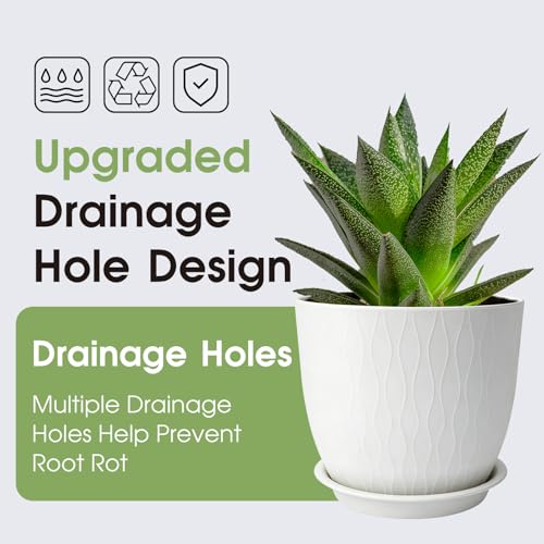 GARDIFE Plant Pots 10/9/8/7.5/7 Inch Plant Pots, Set of 5 Plastic Planters with Drainage Holes and Saucers,Plastic Flower Pots,Nursery Planting Pot for Indoor Out Door Plants (White) - Image 4