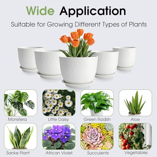 GARDIFE Plant Pots 10/9/8/7.5/7 Inch Plant Pots, Set of 5 Plastic Planters with Drainage Holes and Saucers,Plastic Flower Pots,Nursery Planting Pot for Indoor Out Door Plants (White) - Image 5
