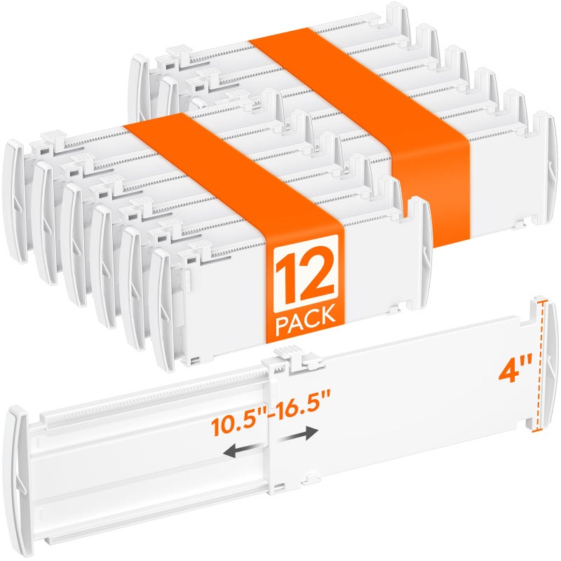 Lifewit 12 Pack Drawer Dividers for Clothes 4 High 105165 Expandable Dresser Drawer Organizers Adjustable White Plastic Separators for Kitchen Cabinet Nursery Socks Underwear Storage - Image 2