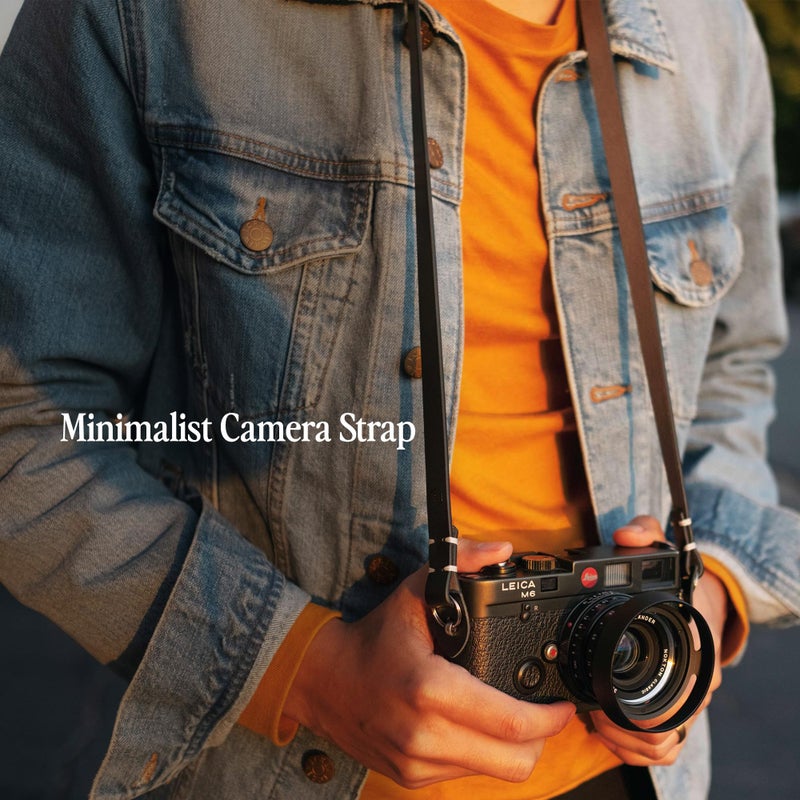 Evergreen Genuine Leather Minimalist Neck Shoulder Slim Camera Strap (Black, 28") - Image 2