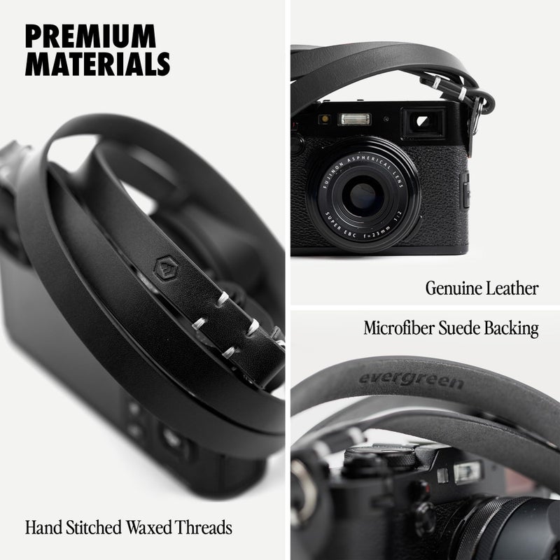 Evergreen Genuine Leather Minimalist Neck Shoulder Slim Camera Strap (Black, 28") - Image 3