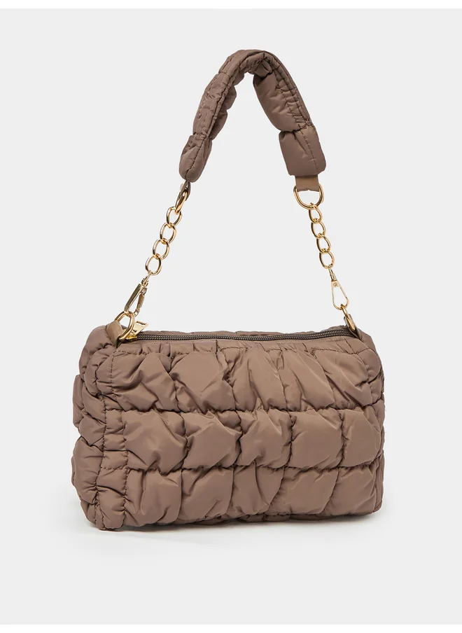 Styli Styli  Quilted Shoulder Bag with Detachable Strap and Zip Closure
