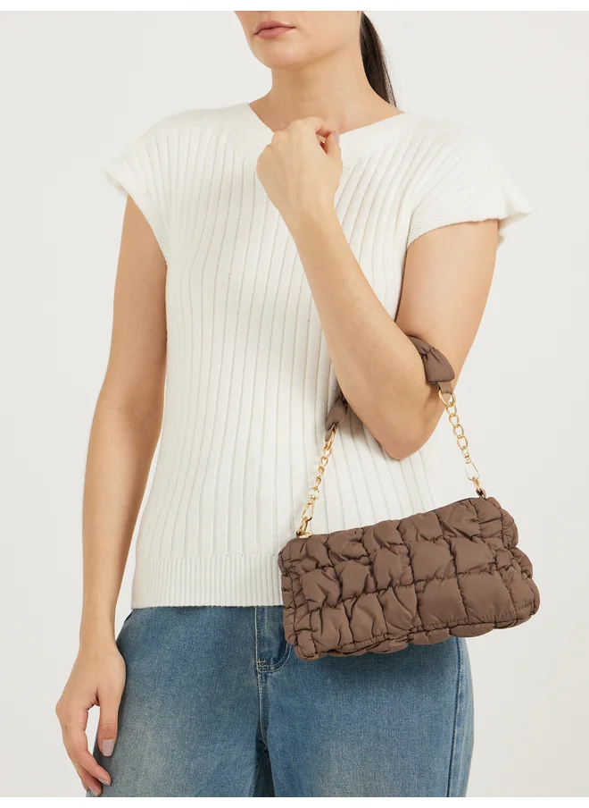 Styli Styli  Quilted Shoulder Bag with Detachable Strap and Zip Closure
