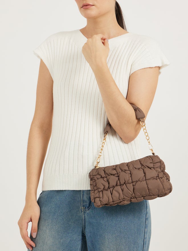 Styli Styli  Quilted Shoulder Bag with Detachable Strap and Zip Closure  - Image 2