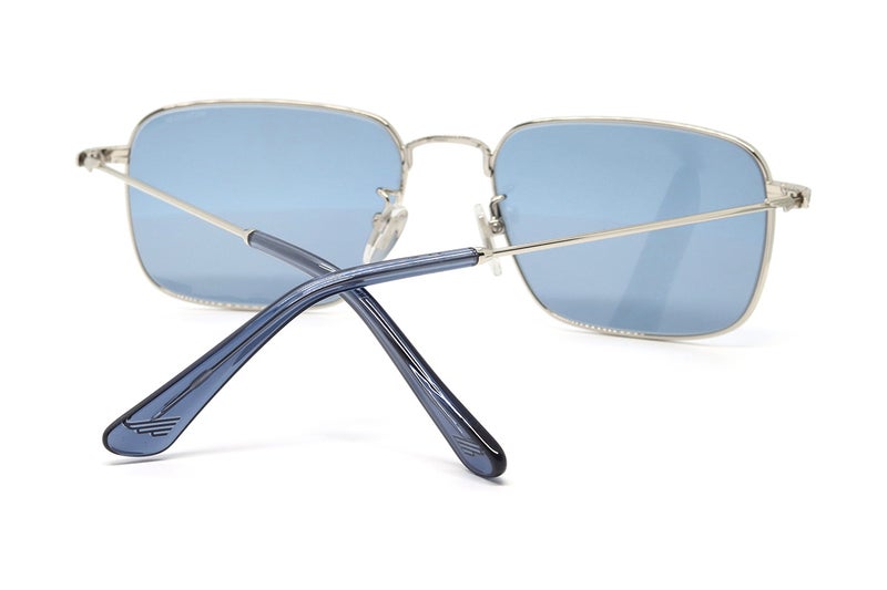 Police SPLR73 Col.579Y 56 Square Metal Sunglasses for Men - Silver Frame with Blue Lenses - Image 4