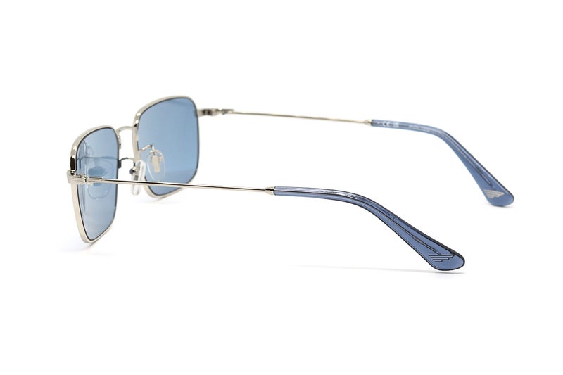 Police SPLR73 Col.579Y 56 Square Metal Sunglasses for Men - Silver Frame with Blue Lenses - Image 3