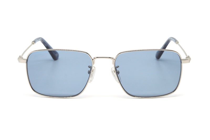 Police SPLR73 Col.579Y 56 Square Metal Sunglasses for Men - Silver Frame with Blue Lenses - Image 2