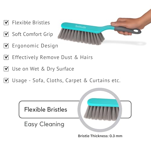 Solitude Long Bristle Dust Remover Brush for Daily General Cleaning Duster | Dusting Brush Ideal for Clothes, Carpet, Car Seat, Bed, Sofa, Curtains, Mats and Household Cleaning - Pack of 1 - Image 4