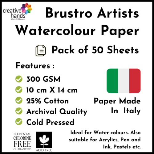 BRUSTRO Artists 25% Cotton Watercolour Paper, Cold Pressed, 300 GSM, Size (Small) 10x14 cm-50 Sheets,(4 Inch X 5.5 Inch)|Ideal for Watercolor,Acrylic,Gouache,Charcoal,Graphite,Ink & Other Mixed Media - Image 2