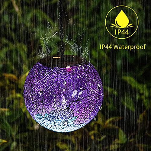 VCUTEKA Solar Lanterns Outdoor Waterproof - Hanging Solar Lights Garden LED Lanterns Mosaic Crack Glass Design for Landscape Patio Yard Garden Pathway Decoration - Image 4