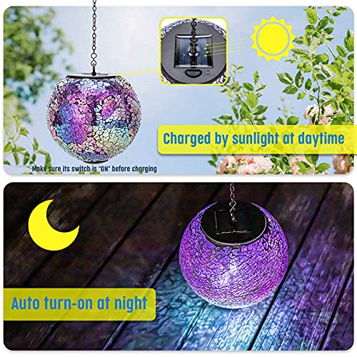 VCUTEKA Solar Lanterns Outdoor Waterproof - Hanging Solar Lights Garden LED Lanterns Mosaic Crack Glass Design for Landscape Patio Yard Garden Pathway Decoration - Image 3