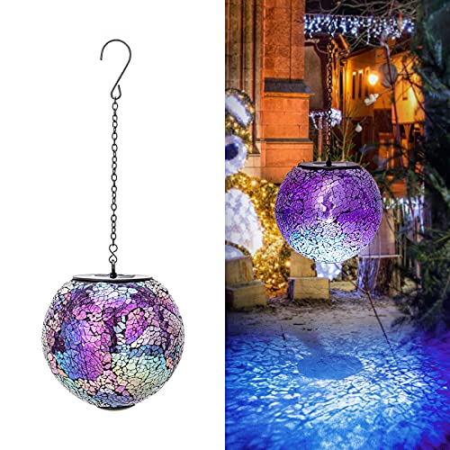 VCUTEKA Solar Lanterns Outdoor Waterproof - Hanging Solar Lights Garden LED Lanterns Mosaic Crack Glass Design for Landscape Patio Yard Garden Pathway Decoration - Image 1
