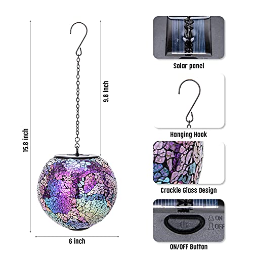VCUTEKA Solar Lanterns Outdoor Waterproof - Hanging Solar Lights Garden LED Lanterns Mosaic Crack Glass Design for Landscape Patio Yard Garden Pathway Decoration - Image 5