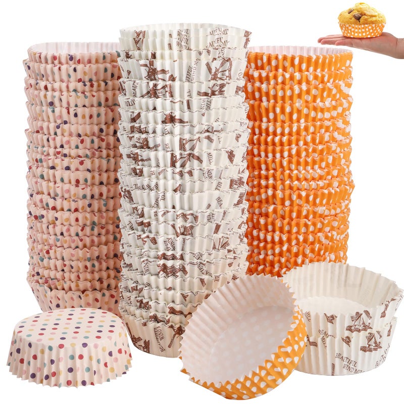 Youeon YOUEON 600 Pcs 35 In Jumbo Cupcake Liners Greaseproof 6 Oz Large Paper Baking Cups NonStick Jumbo Muffin Liners for Muffins Cupcakes Brownie Quiche Mini Snacks Recyclable 3 Pattern 