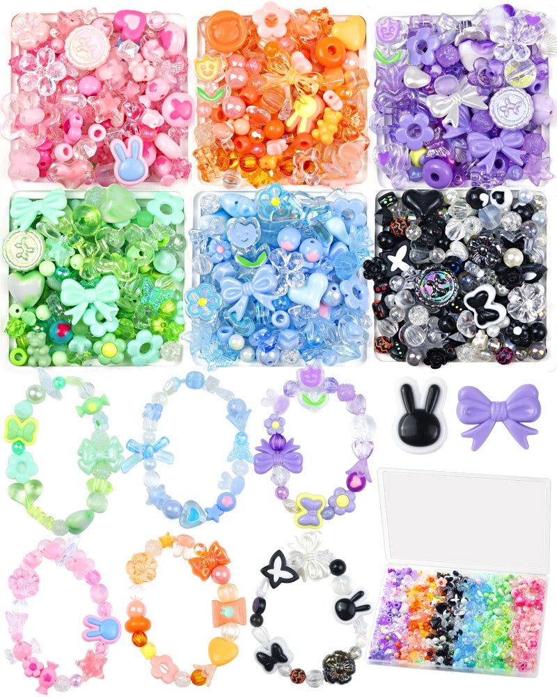 450PCS FIVEIZERO Assorted Acrylic Beads for Bracelet Making Flower Star Heart Butterfly Candy Gummy Bear Kawaii Aesthetic Cute Beads for Jewelry Making Keychains Necklace Phone Charms DIY Crafts